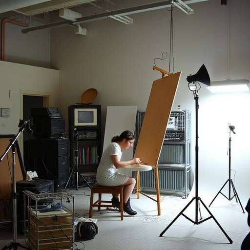 Archival photo of Lumina Studios' first studio space in 2010, showcasing basic equipment and Isabella Rossi working.