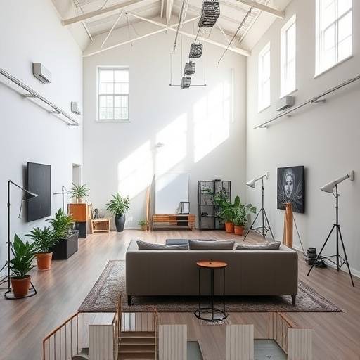 Spacious studio with high ceilings and natural light