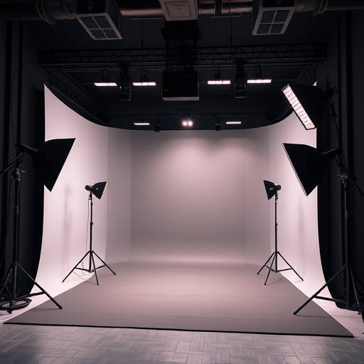 Wide shot of Studio F, a black box studio with customizable lighting.